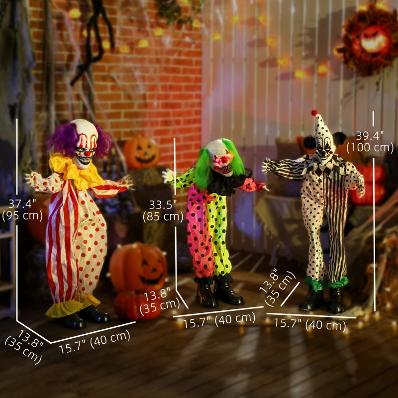 Outsunny Life Size Stackable Halloween Animated Clown with Red Light Up Eyes, Sound Activated Scary Clown Halloween Decorations