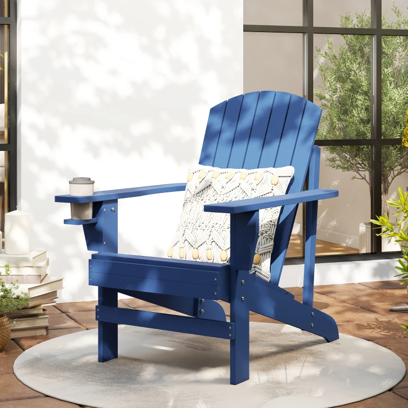 Outsunny Classic Adirondack Chair, Muskoka Chairs, Garden Deck Chair with Cup Holder for Patio, Indoor, Backyard, Navy Blue