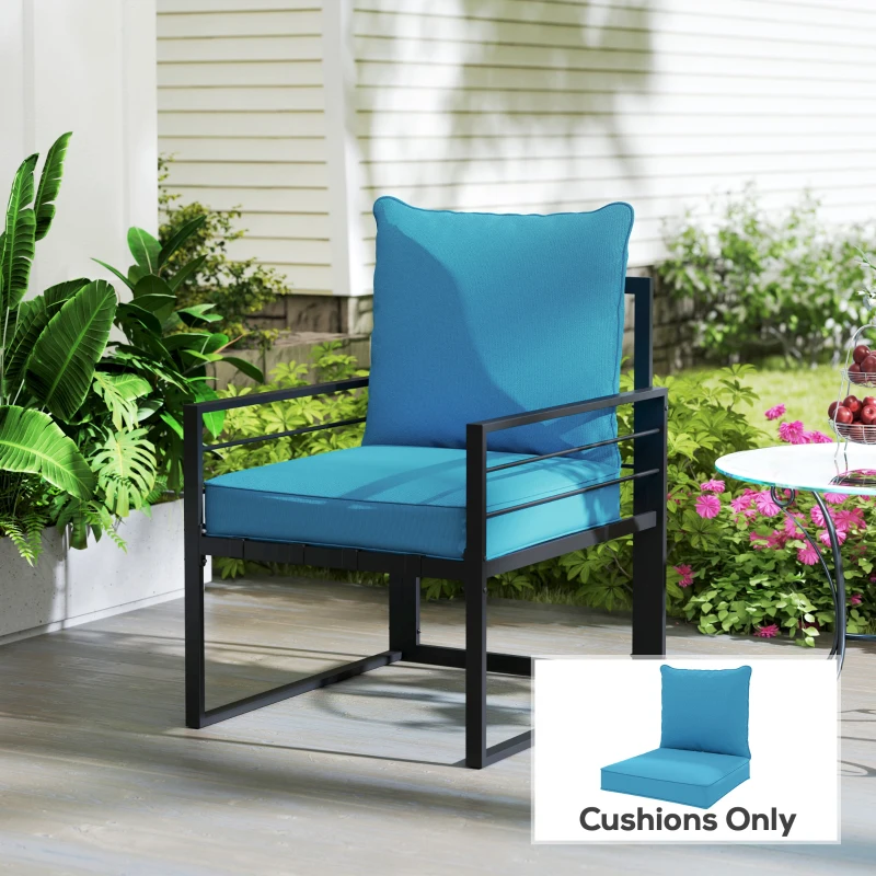 Outsunny Patio Chair Cushions, Thick Deep Seat Outdoor Seat Cushion with Back Cushion, Turquoise