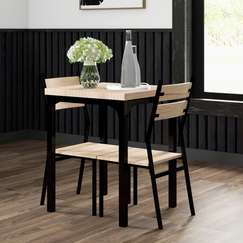 HOMCOM Dining Table Set for 2, 3 Piece Kitchen Table and Chairs with Metal Legs for Small Spaces, Natural Wood