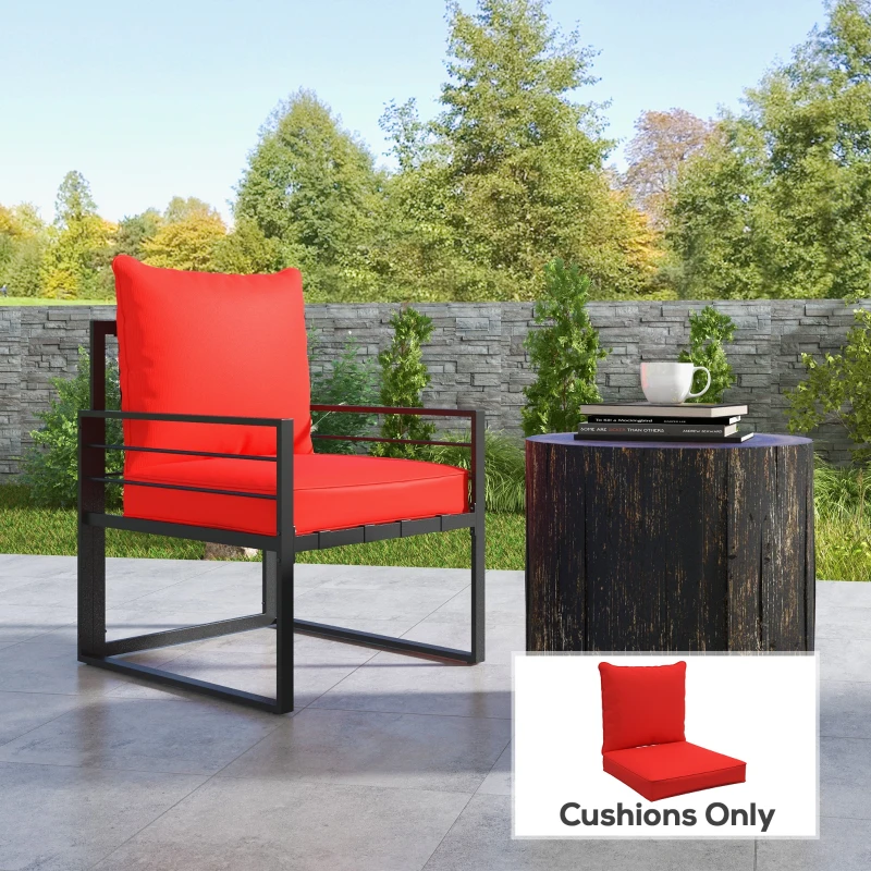 Outsunny Patio Chair Cushions, Thick Deep Seat Outdoor Seat Cushion with Back Cushion, Red