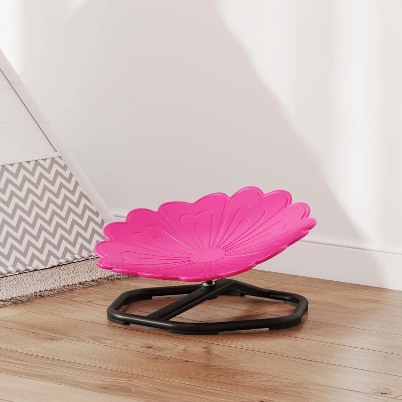 Qaba Flower-Shaped Kids Swivel Chair, Non-Slip Sit and Spin Sensory Chair for Training Body Coordination, Pink