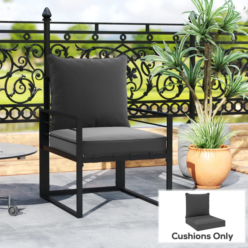 Outsunny Patio Chair Cushions, Thick Deep Seat Outdoor Seat Cushion with Back Cushion, Charcoal Grey