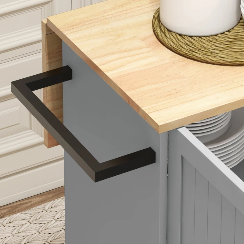 HOMCOM Rolling Kitchen Cart on Wheels with Drop Leaf, Kitchen Island with 3 Drawers, Solid Wood Top and Towel Rack, Grey