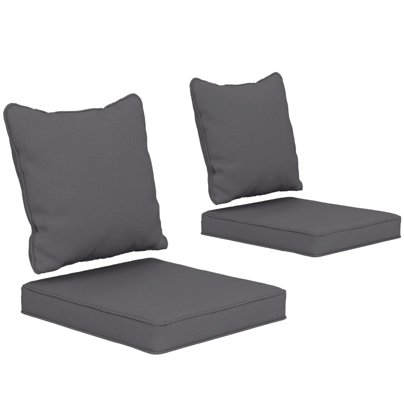 Outsunny Seat Cushion Back Pillows Replacement Set of 2, Patio Chair Cushions Set for Indoor Outdoor, Dark Grey