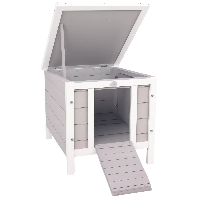 PawHut Wooden Rabbit Hutch Bunny Cage Outdoor Cat House Guinea Pig Cage Duck Shelter, Indoor Outdoor Use, 20"x16.5"x17", Grey