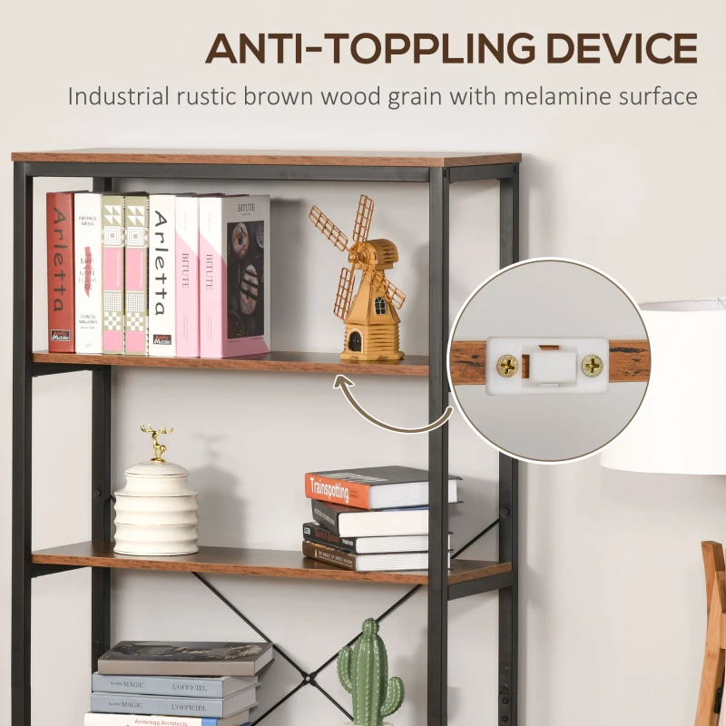 HOMCOM Retro Industrial Bookcase Storage Shelf Closet Floor Standing Display Rack with 6 Tiers, Metal Frame for Living Room & Study