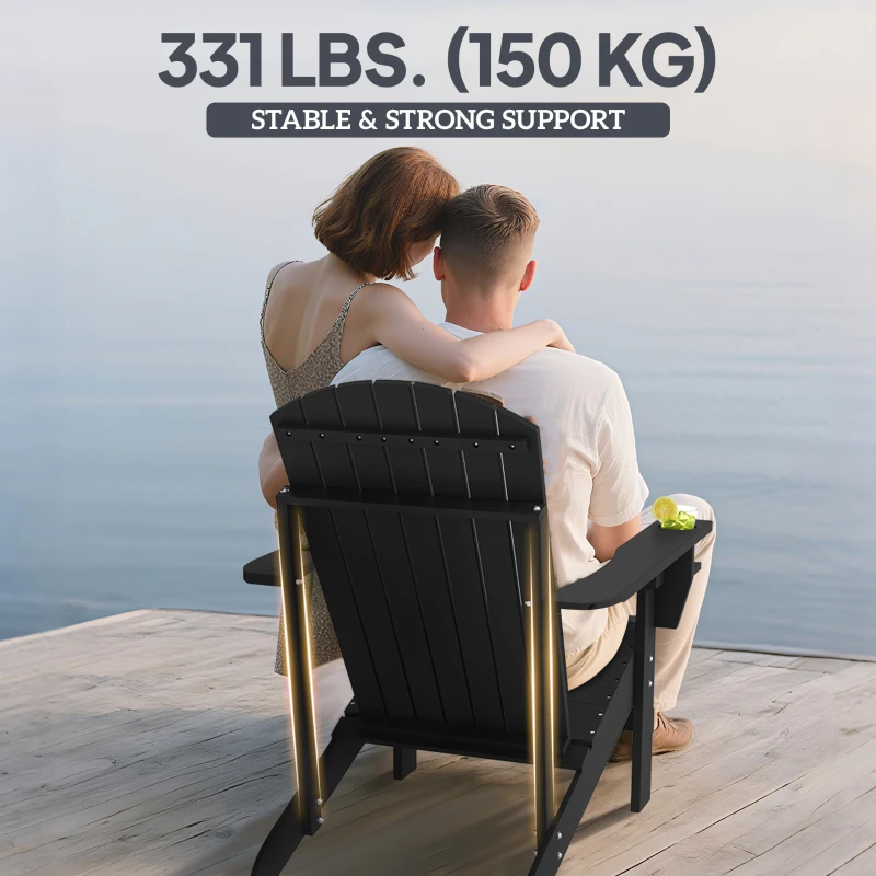 Outsunny Classic Adirondack Chair Muskoka Chair, Garden Deck Chair with Cup Holder for Patio, Indoor, Backyard, Black