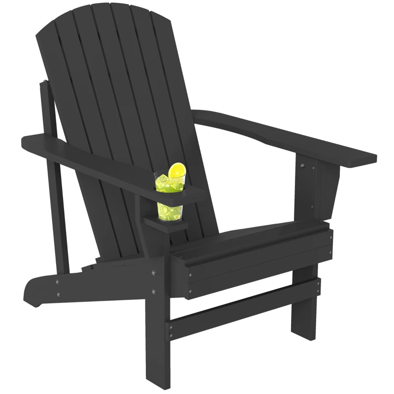 Outsunny Oversized Adirondack Chair, Outdoor Fire Pit and Porch Seating, Classic Log Lounge w/ Built-in Cupholder, Black