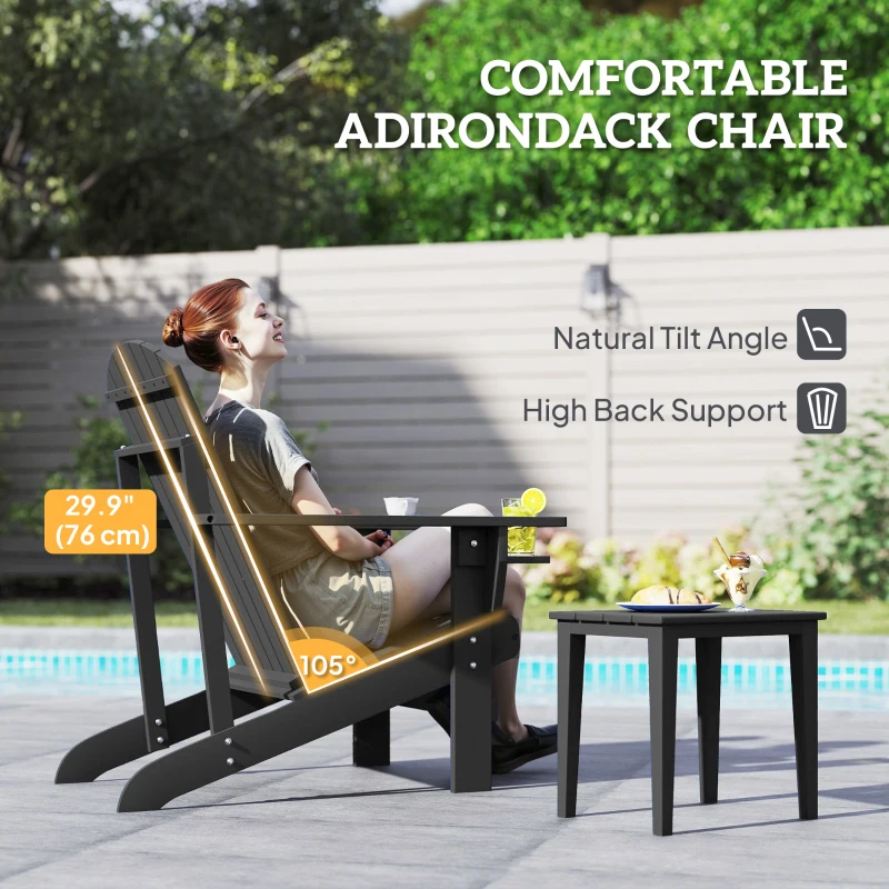 Outsunny Classic Adirondack Chair Muskoka Chair, Garden Deck Chair with Cup Holder for Patio, Indoor, Backyard, Black