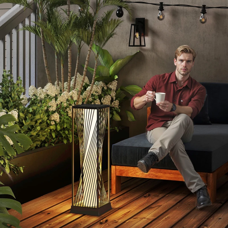 Outsunny Rattan Solar Floor Lamp, Decorative Outdoor Lamp with Auto On/Off LED Lights, IP44 for Patio, Porch, Pathway, Grey