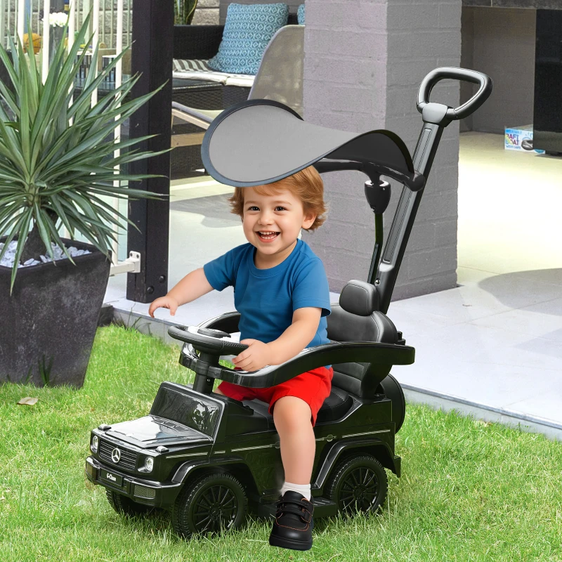 Aosom Mercedes-Benz G350 Licensed Push Car, 3-in-1 Toddler Sliding Car with Horn, Steering, Foot Rest, Seat Storage, Black