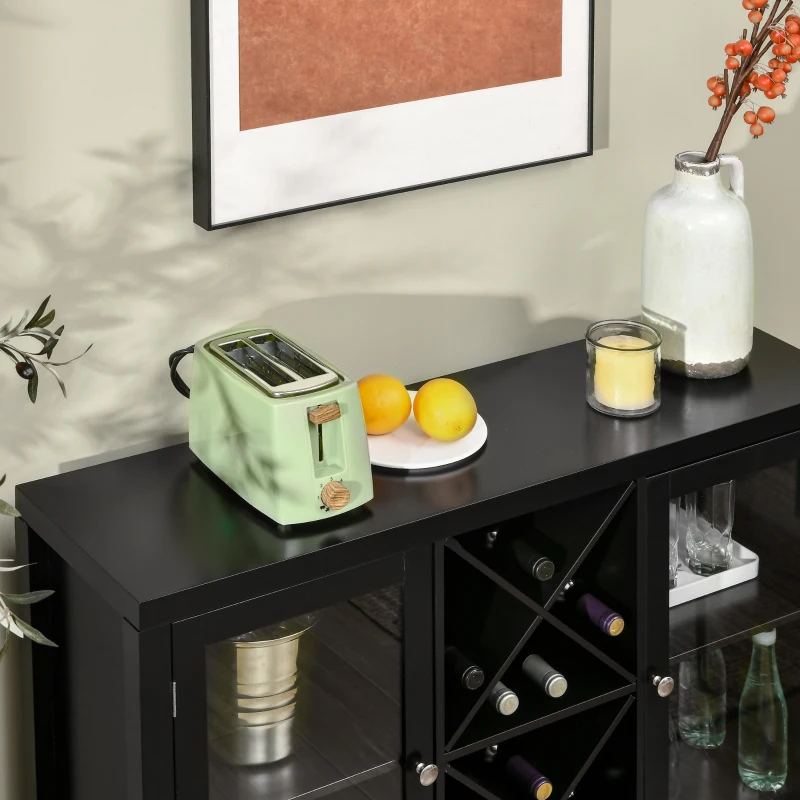 HOMCOM 30.25" Modern Kitchen Sideboard, Buffet Cabinet with Removable Wine Rack, Tempered Glass Door Cabinet and Adjustable Shelves for Living Room, Kitchen, Entryway, Black