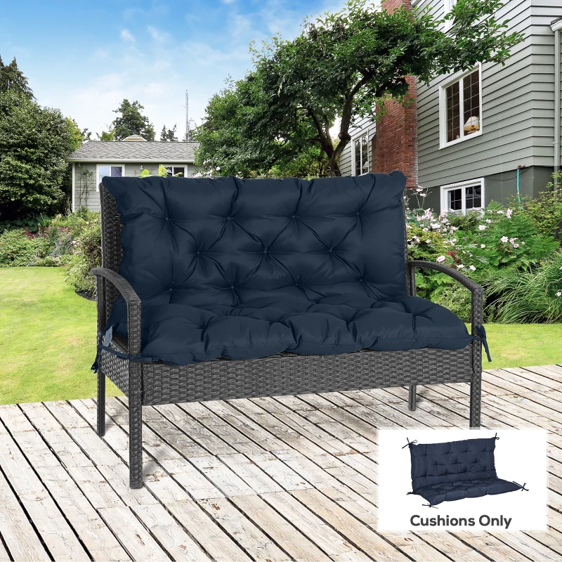 Outsunny Porch Swing Cushion Garden Bench Cushion with Backrest, Non-Slip 2-Seater Thick Pad, Swing Chair Mat Replacement for Indoor and Outdoor, 39.4" x 38.6", Dark Blue