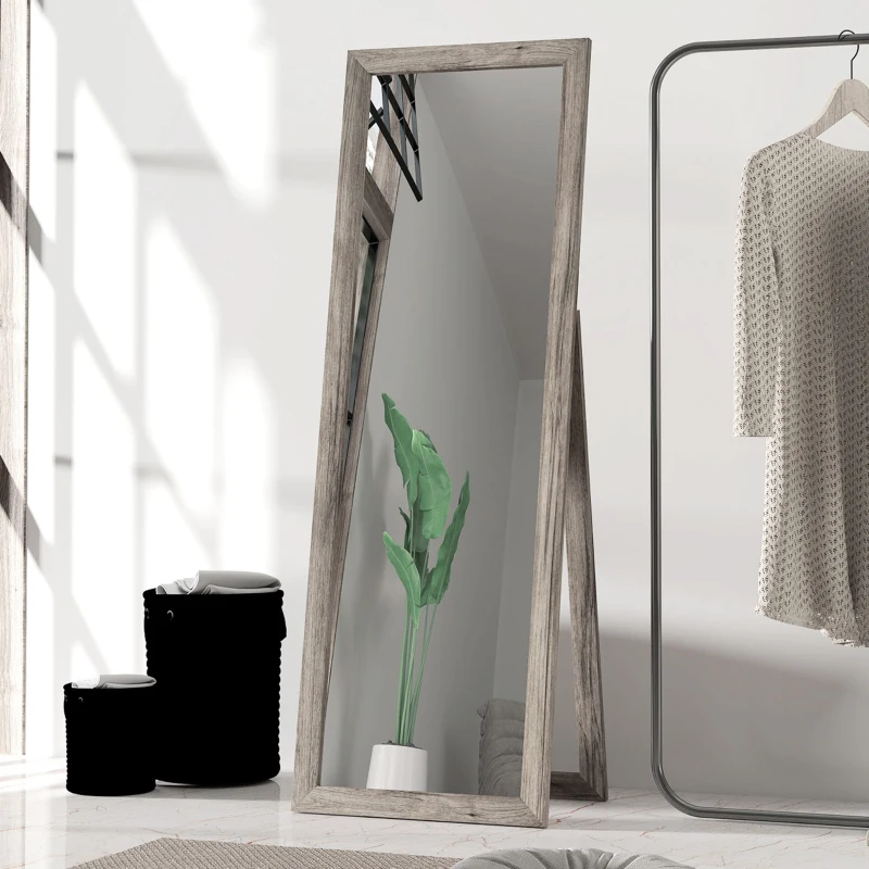 HOMCOM 58" x 20" Floor Standing Mirror, Full Body Mirror for Bedroom, Living Room, Grey Wood Grain