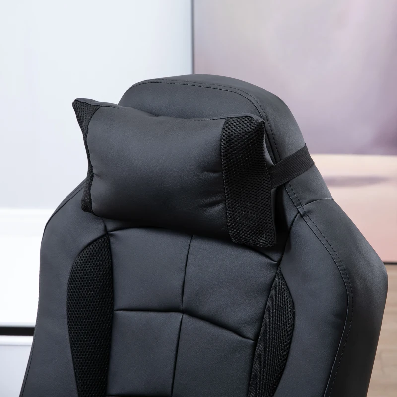 HOMCOM High Back Office Chair, Executive Racing Gaming Chair, Adjustable Recliner with Removable Headrest Pillow for Office, Black