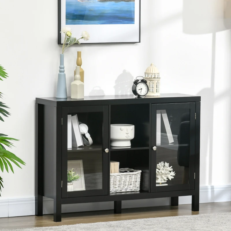 HOMCOM 30.25" Modern Kitchen Sideboard, Buffet Cabinet with Removable Wine Rack, Tempered Glass Door Cabinet and Adjustable Shelves for Living Room, Kitchen, Entryway, Black