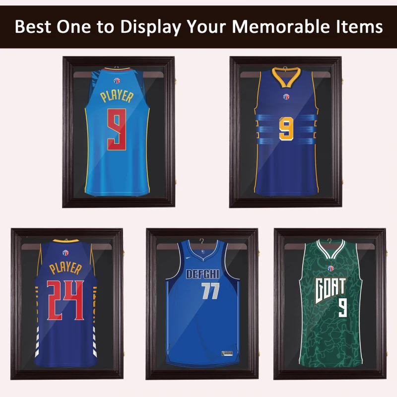 HOMCOM Jersey Display Frame Case, Acrylic Sports Shirt Shadow Box for Basketball Football Baseball, 26" x 35", Brown