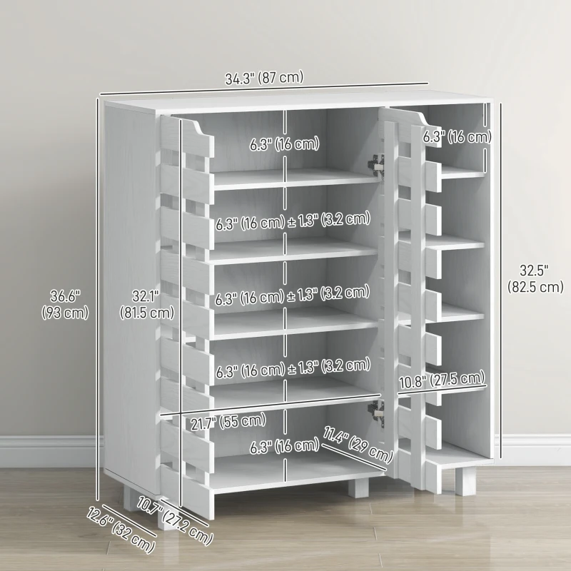 HOMCOM Shoe Cabinet, 21 Pair Shoe Storage Cabinet Organizer with 5-tier Double Door Cupboard and 5-tier Open Shelves, White