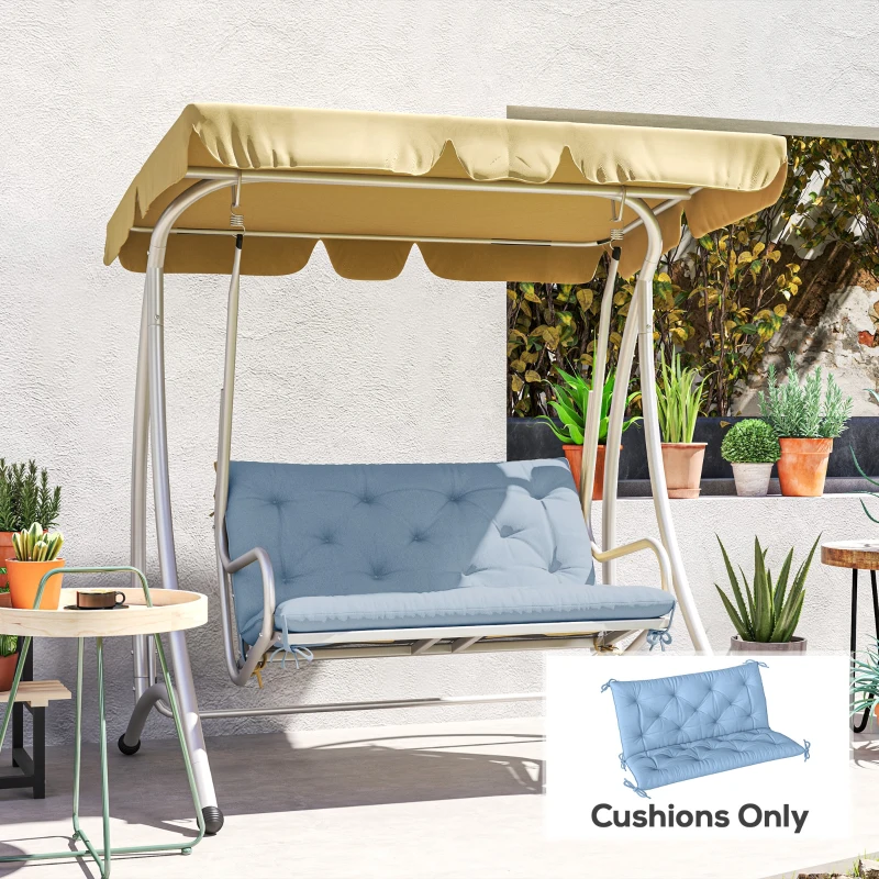 Outsunny Garden Bench Cushion with Backrest, Non-Slip 2 Seater Soft Pad with Ties, Blue