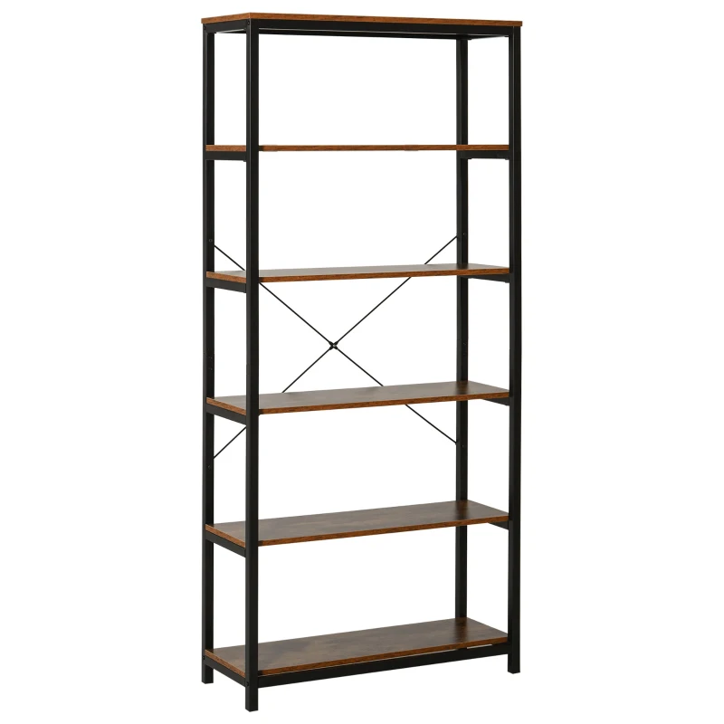 HOMCOM Retro Industrial Bookcase Storage Shelf Closet Floor Standing Display Rack with 6 Tiers, Metal Frame for Living Room & Study
