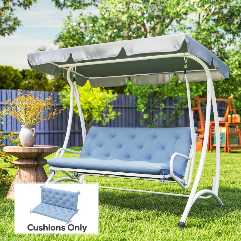 Outsunny 2 Seater Garden Bench Cushion, Thick Outdoor Non-Slip 2 Seater Soft Pad With Backrest for Garden Patio, 47" x 43" x 5", Light Blue