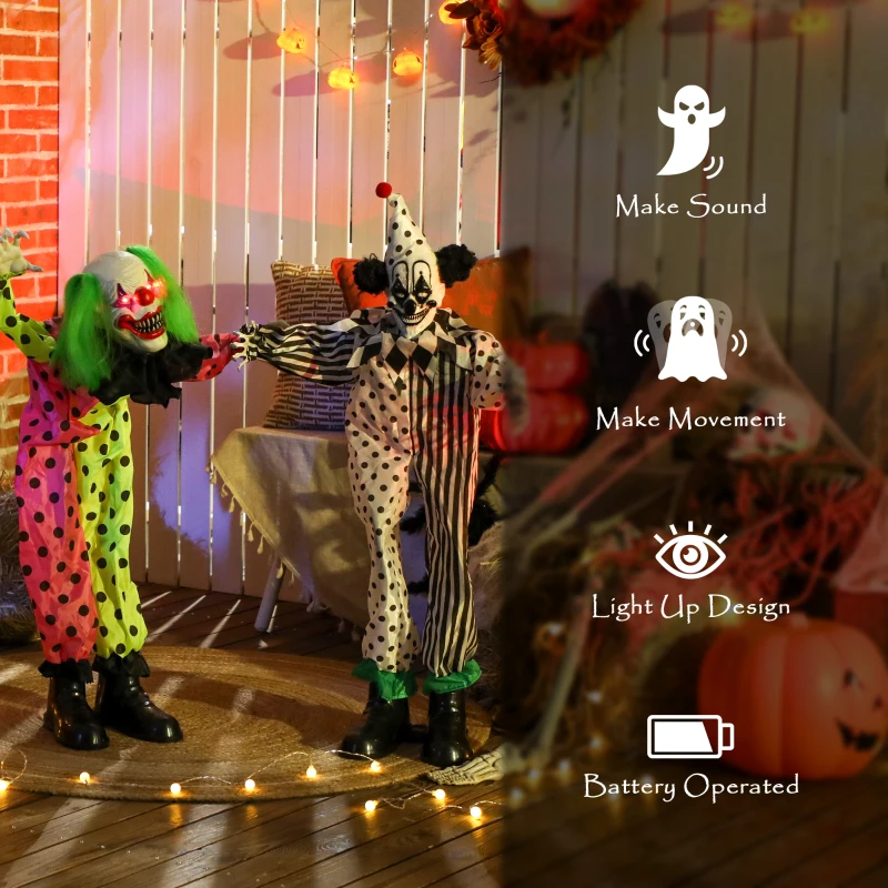 Outsunny Life Size Stackable Halloween Animated Clown with Red Light Up Eyes, Sound Activated Scary Halloween Decorations