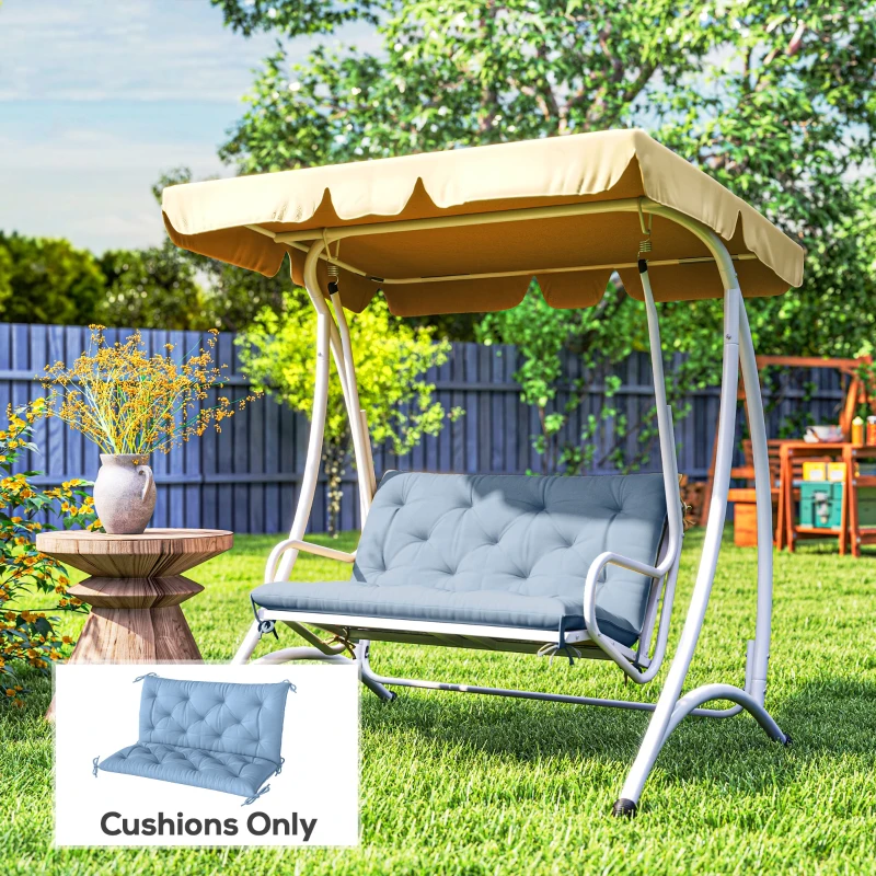 Outsunny Garden Bench Cushion with Backrest, Non-Slip 2 Seater Thick Pad with Ties, Blue