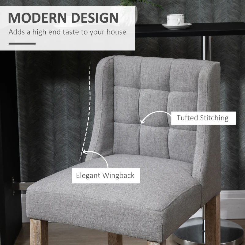 HOMCOM Modern Counter Bar Stools Tufted Upholstered Counter Chairs Set of 2 for Kitchen, Grey