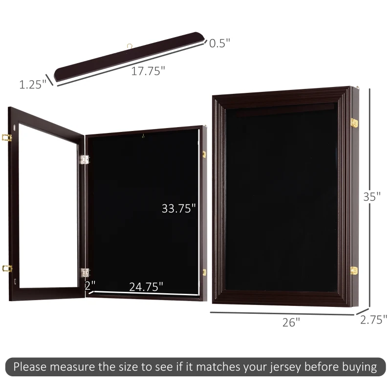 HOMCOM Jersey Display Frame Case, Acrylic Sports Shirt Shadow Box for Basketball Football Baseball, 26" x 35", Brown