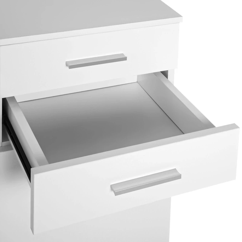 HOMCOM High Gloss Sideboard with 2 Drawers and 2 Doors, Buffet Cabinet with Adjustable Shelf, Coffee Bar Cabinet with Storage, White