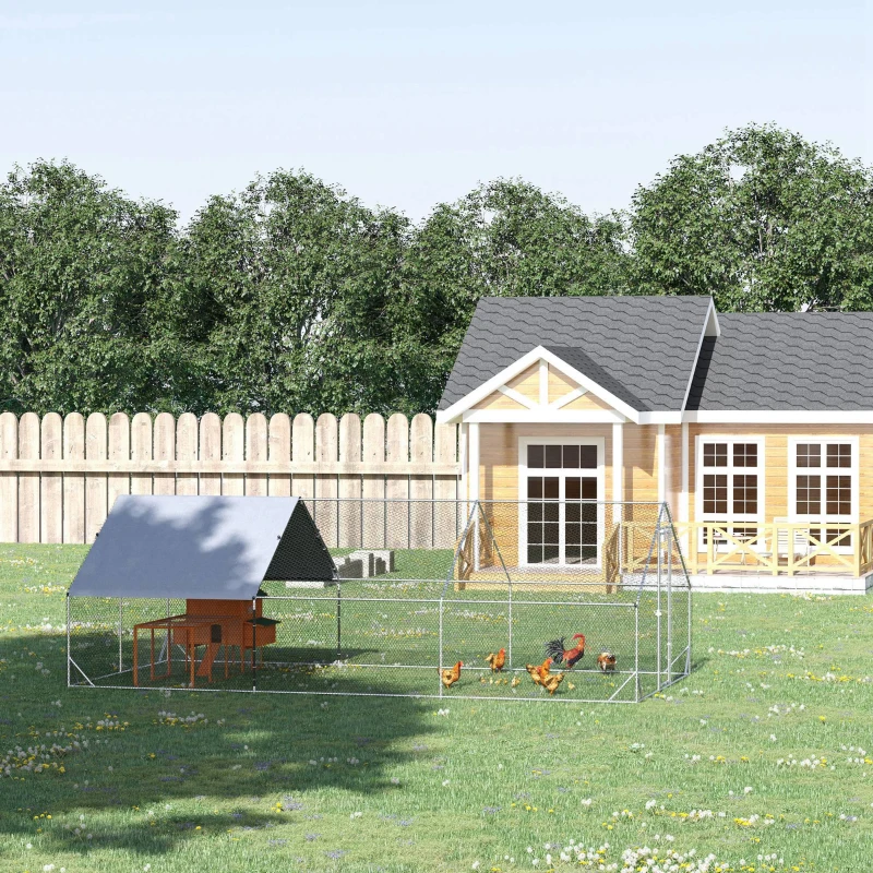 PawHut 9.8' x 19.7' x 6.6' Chicken Coop Cage, Outdoor Hen House w/Cover & Lockable Door