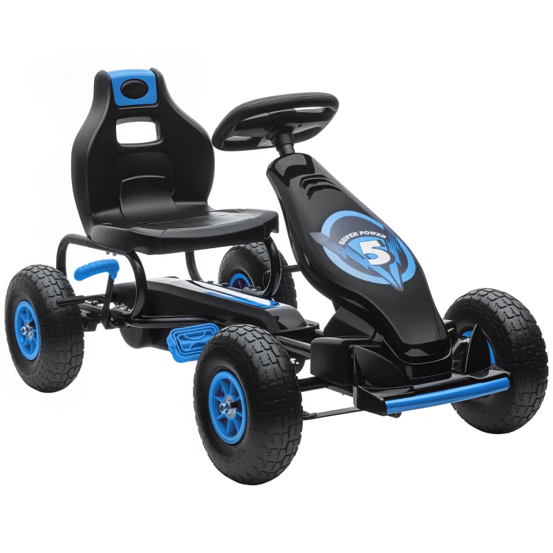 Aosom Kids Pedal Go Kart Ride-on Toy with Ergonomic Comfort, Pedal Car with Tough, Wear-Resistant Tread, Go Cart Kids Car for Boys & Girls with Suspension System, Safety Hand Brake, Ages 5-12, Blue