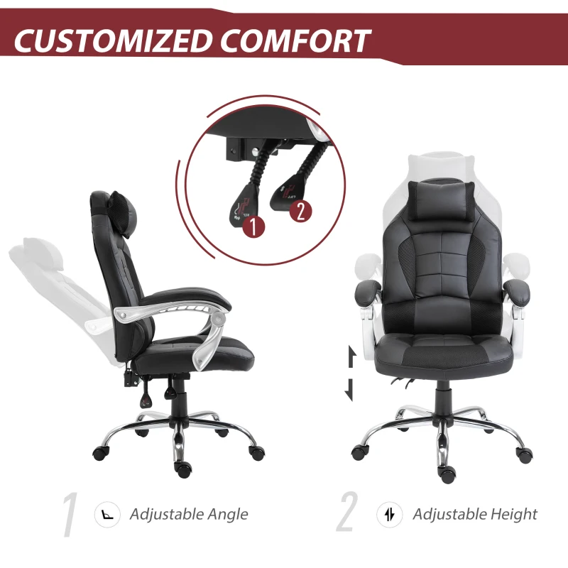 HOMCOM High Back Office Chair, Executive Racing Gaming Chair, Adjustable Recliner with Removable Headrest Pillow for Office, Black