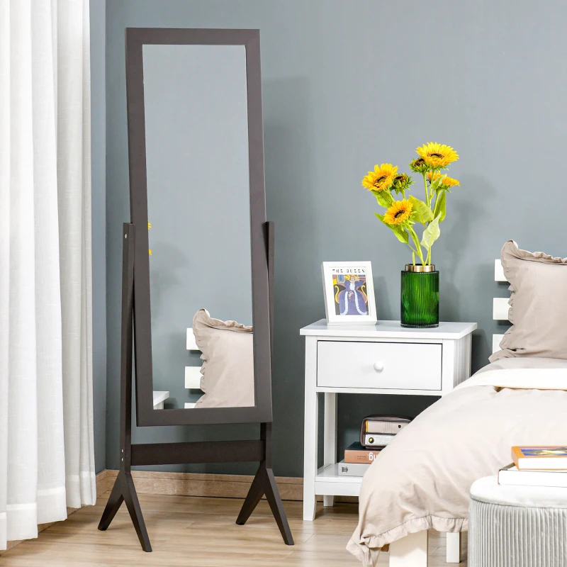 HOMCOM Full Length Mirror, Free Standing Full Body Mirror with Rectangular Frame, Adjustable Angle for Dressing Room, Bedroom, Living Room, Dark Brown