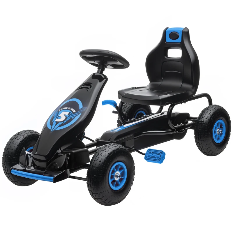 Aosom Kids Pedal Go Kart Ride-on Toy with Ergonomic Comfort, Pedal Car with Tough, Wear-Resistant Tread, Go Cart Kids Car for Boys & Girls with Suspension System, Safety Hand Brake, Ages 5-12, Blue