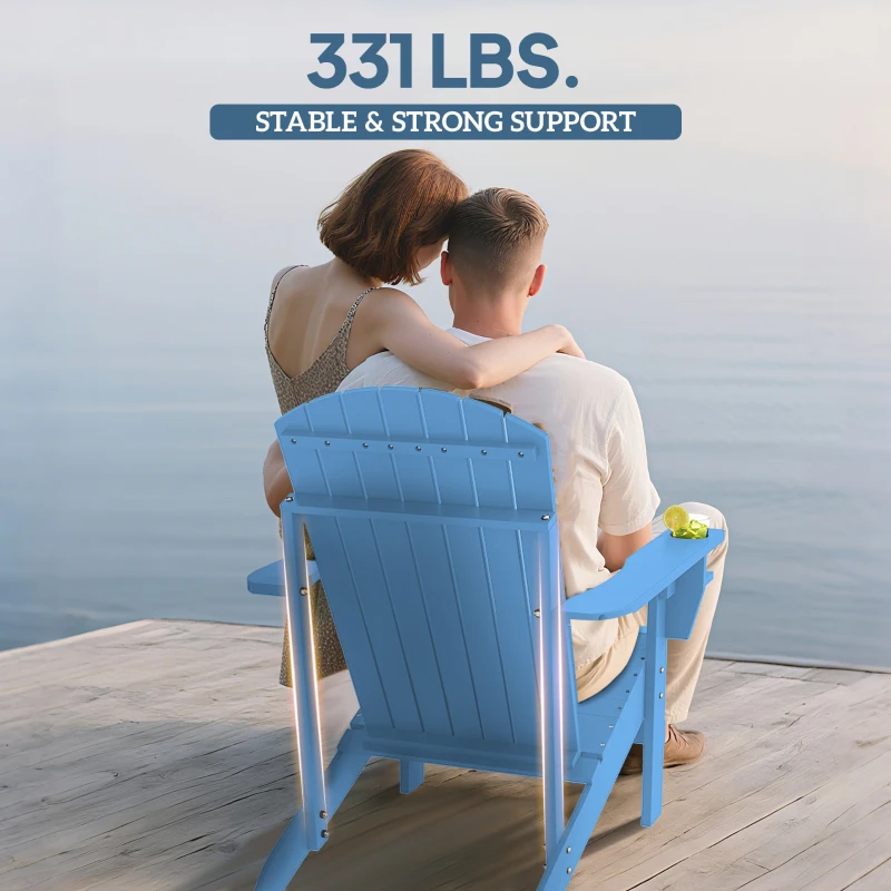 Outsunny Oversized Adirondack Chair, Outdoor Fire Pit and Porch Seating, Classic Log Lounge w/ Built-in Cupholder, Blue