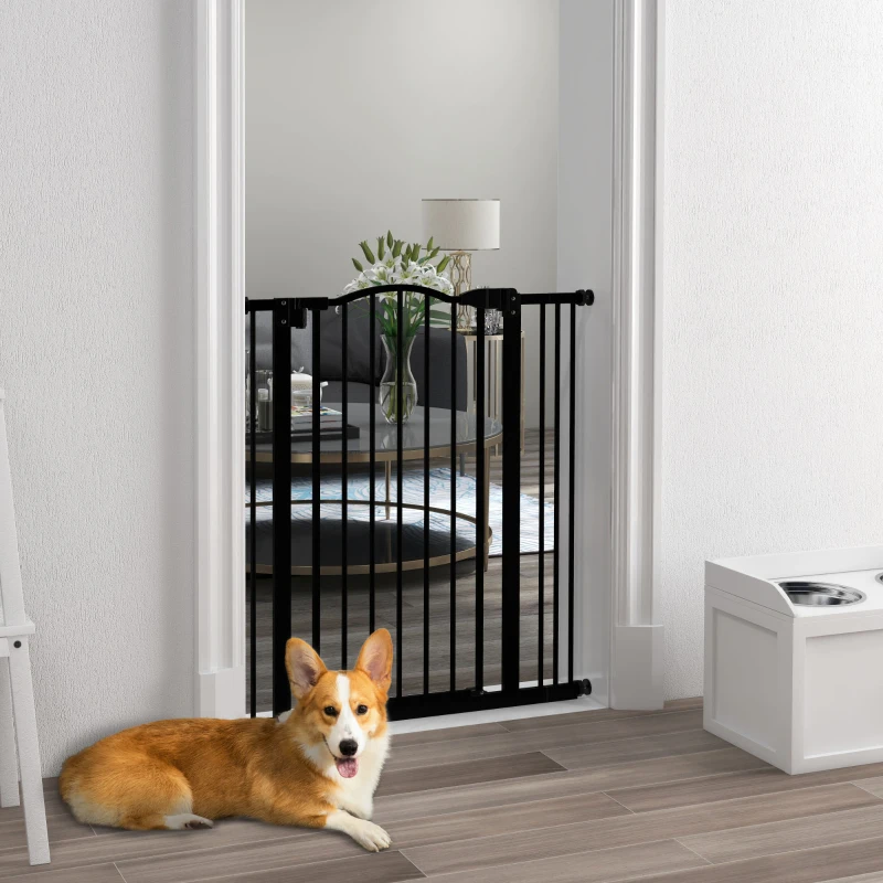 PawHut Extra Tall Dog Gate with Door, Pressure Fit, Auto Close, Double Locking for Doorways Hallways Stairs, 29"-34", Black