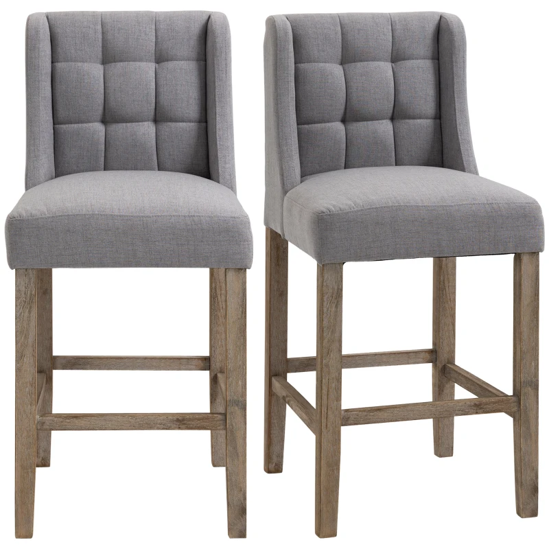 HOMCOM Modern Counter Bar Stools Tufted Upholstered Counter Chairs Set of 2 for Kitchen, Grey