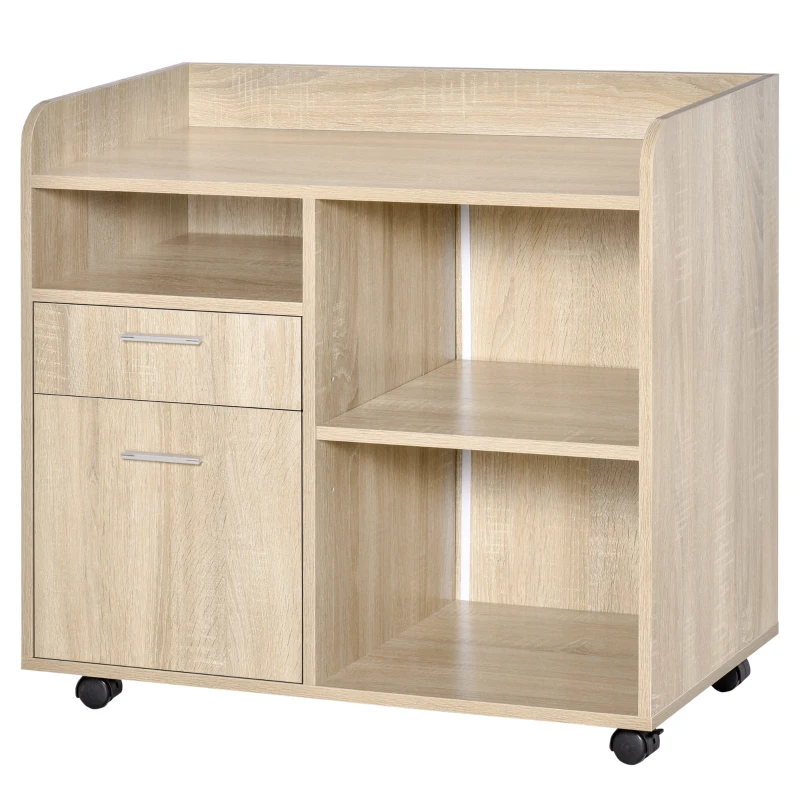 Vinsetto Lateral Filing Cabinet, Printer Stand with Wheels, Mobile File Cabinet with Drawer for Letter or A4 File, Home Office, Oak