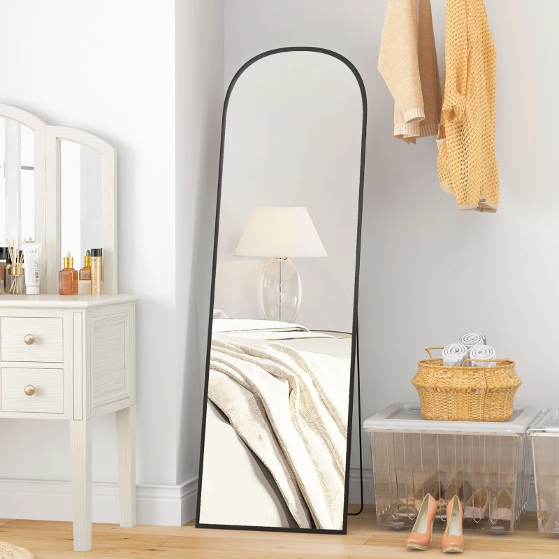 HOMCOM Arched Standing Mirror, 64" x 20" Full Length Mirror, Free Standing or Wall Mounted for Living Room, Bedroom, Black