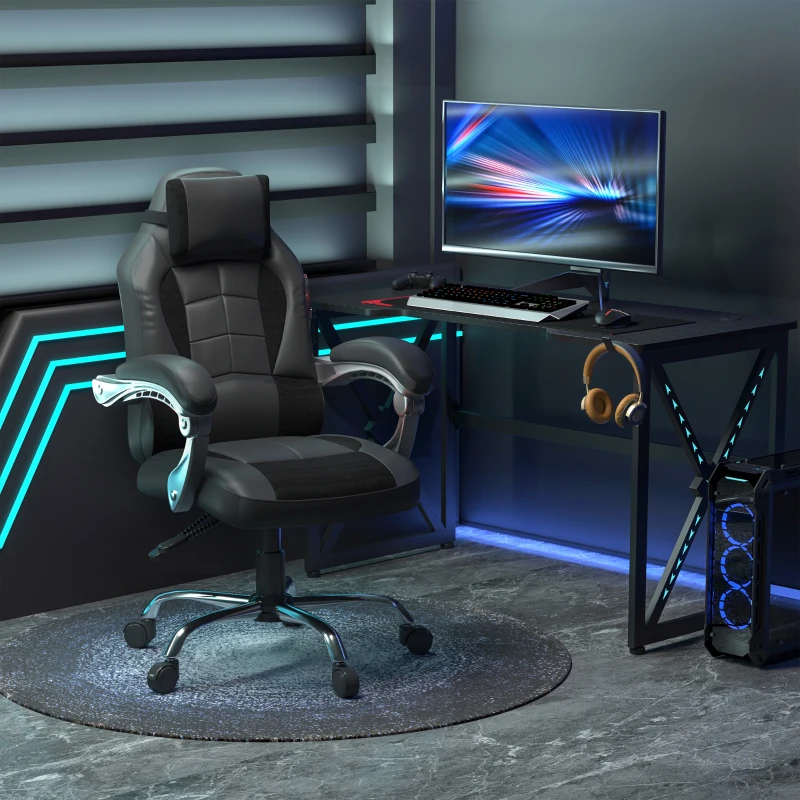 HOMCOM High Back Office Chair, Executive Racing Gaming Chair, Adjustable Recliner with Removable Headrest Pillow for Office, Black