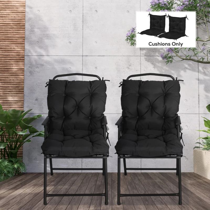 Outsunny Patio Chair Cushions Set of 2, 39" x 20" x 3" Outdoor Tufted Cushion Set with Ties for Indoor Outdoor Garden Furniture, Black