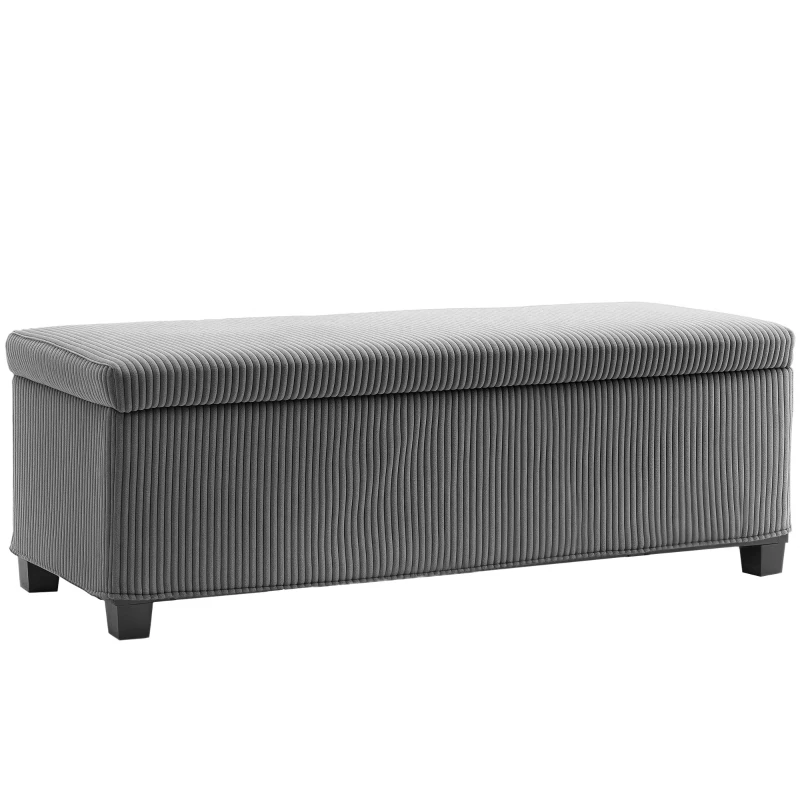 HOMCOM 44 Inches Ottoman with Storage, Lid, Legs, Corduroy End of Bed Bench for Living Room, Bedroom, Entryway, Gray