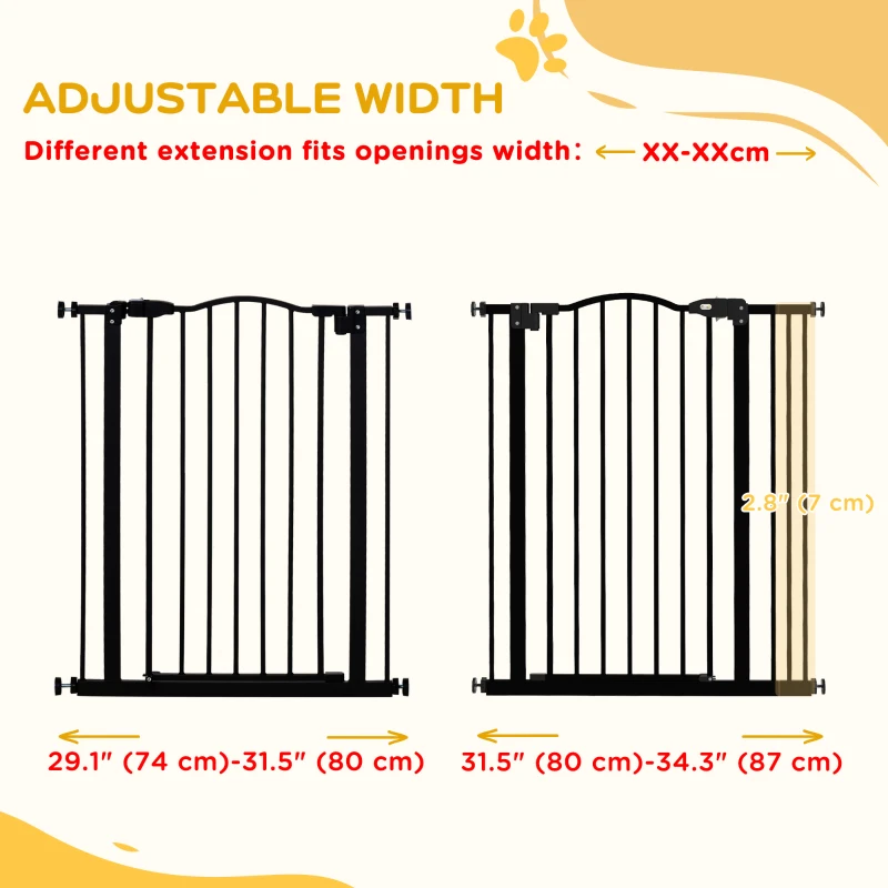 PawHut Extra Tall Dog Gate with Door, Pressure Fit, Auto Close, Double Locking for Doorways Hallways Stairs, 29"-34", Black