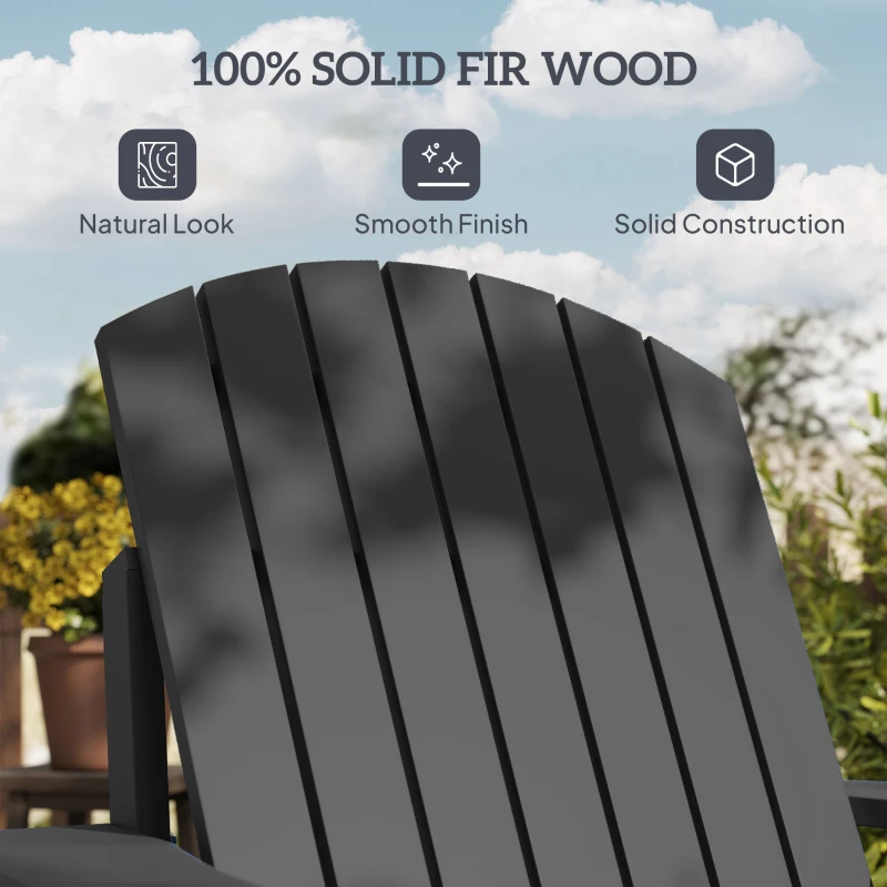 Outsunny Oversized Adirondack Chair, Outdoor Fire Pit and Porch Seating, Classic Log Lounge w/ Built-in Cupholder, Black