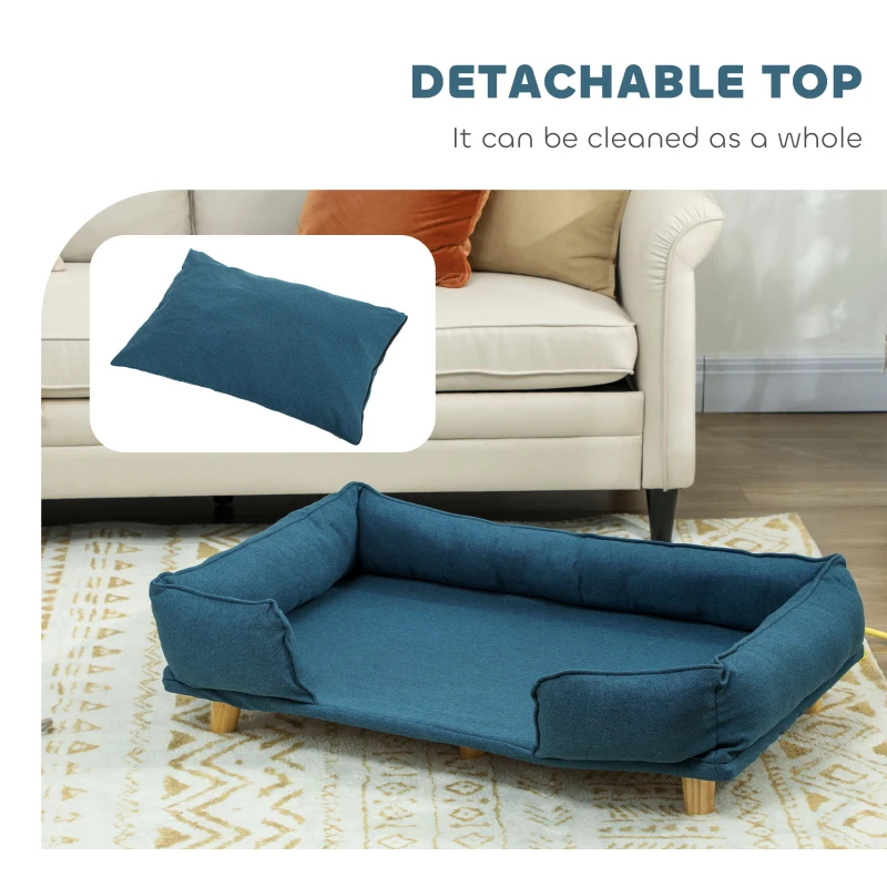 PawHut Washable Dog Sofa for Large Dogs, Elevated Pet Couch with Anti-slip Foot Pads, Dark Blue