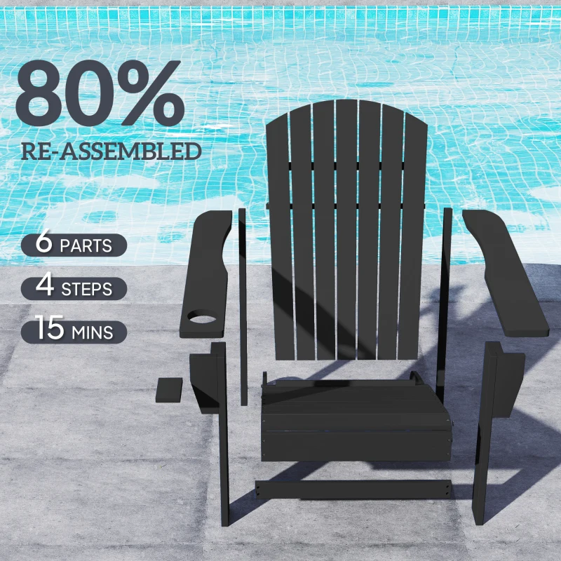 Outsunny Classic Adirondack Chair Muskoka Chair, Garden Deck Chair with Cup Holder for Patio, Indoor, Backyard, Black