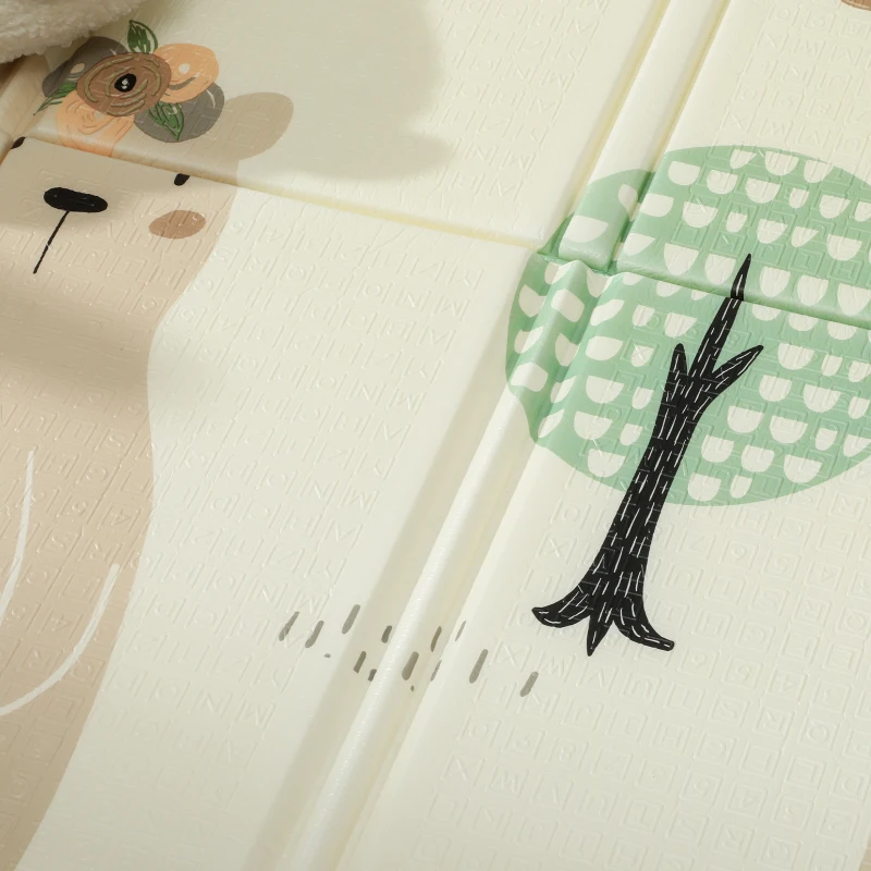 Qaba Double Sided Baby Play Mat, Reversible & Waterproof Foldable Crawling Mat, Animal Theme