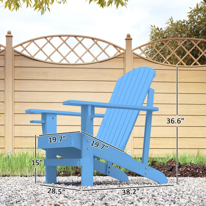Outsunny Oversized Adirondack Chair, Outdoor Fire Pit and Porch Seating, Classic Log Lounge w/ Built-in Cupholder, Blue